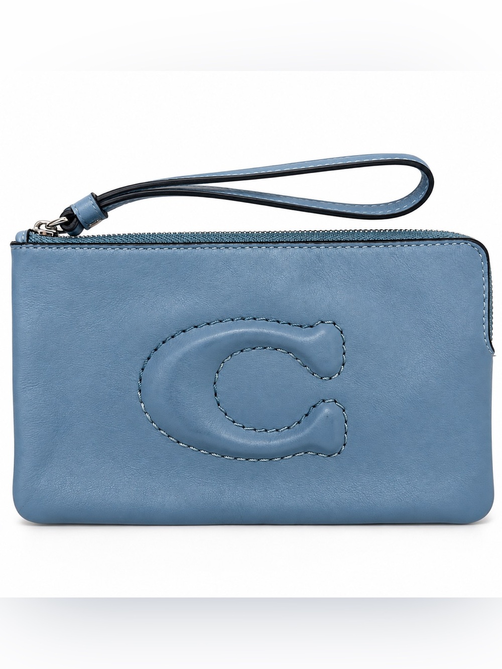 Coach Blue Leather Large C Logo Wristlet Clutch Wallet